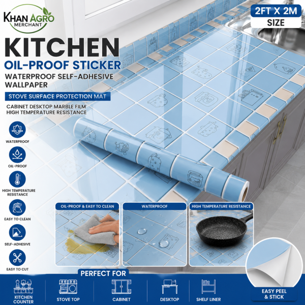 Kitchen Oil-Proof Waterproof Self-Adhesive Sticker Wallpaper – Heat Resistant Countertop & Cabinet Protection Film (2ft × 2m)
