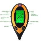 Soil Meter, 4-in-1 Soil r Moisture Meter PH Levels Temperature Sunlight Lux Intensity Survey Instrument with Large Backlit LCD Display for Indoor Outdoor