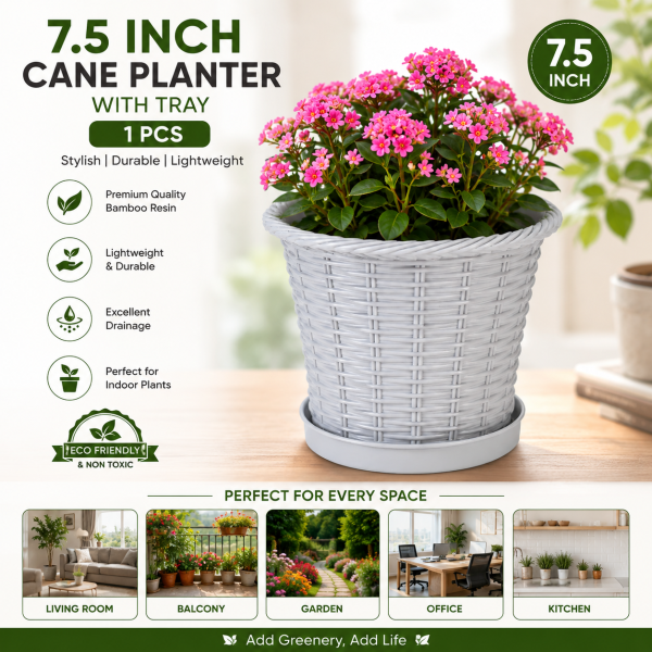 Rattan Flower Tub With Tray 8" 1 Pcs