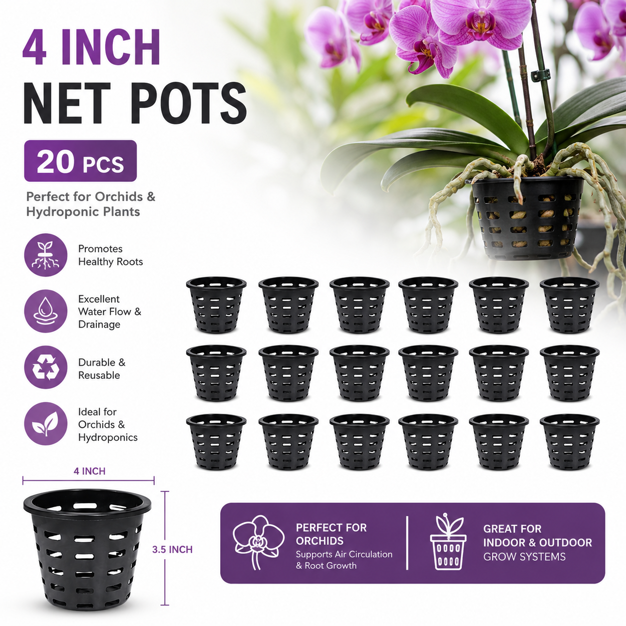 Orchid Planter Tub ( 4 inch - 20 Pcs set)