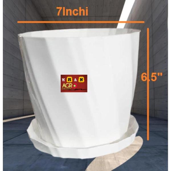 Camellia 7 Inchi planter white with tray 1 pcs