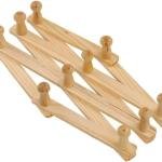Natural Wood Wall Mounted Expandable Accordion Peg Coat Rack Hanger Hat Closet Hook Expanding Fold Door Wooden Hanger 10 Hooks