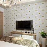 Self-Adhesive Waterproof PE Foam 3D Wall Panels Wallpaper Sticker for Bathroom, Living Room, and Home Decoration (Gold on White, 77 X 70 cm) (Pack of 1)