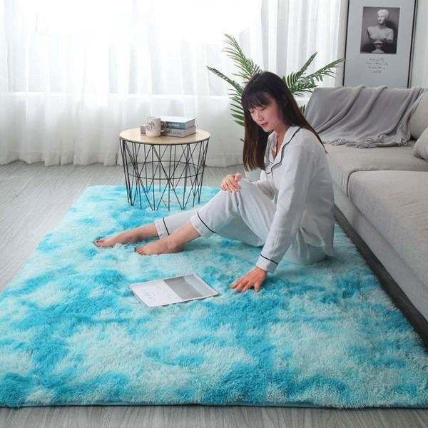 Microfiber Faux Wool Rug Faux Wool Mat for Floor Heating Winter Summer Sky Blue 80x120cm