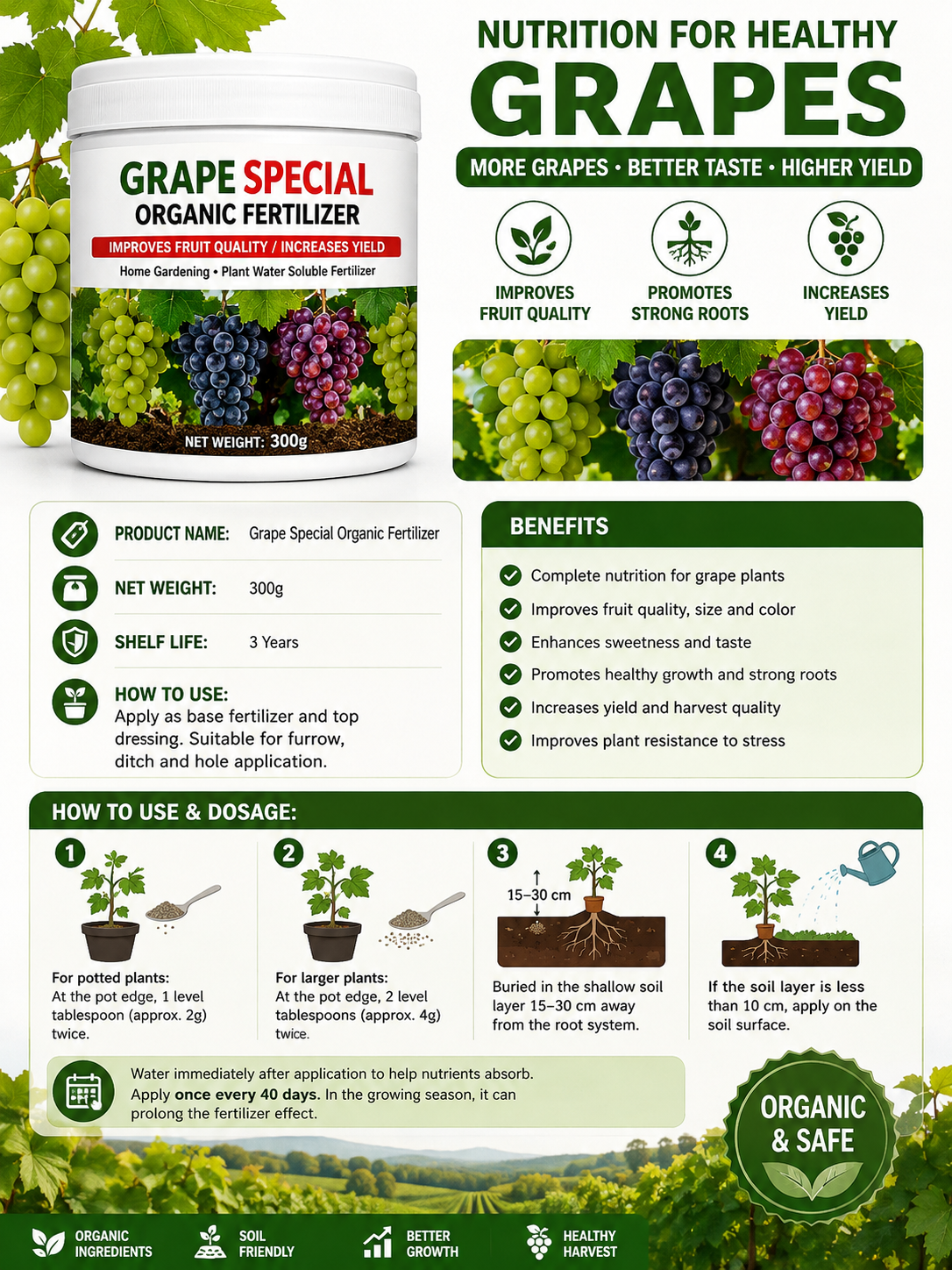 Grape special fertilizer nitrogen phosphorus potassium granule slow release fertilizer 200 grams
