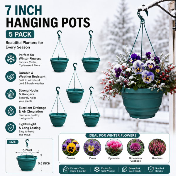 7 Inchi BP Green Hanging Flower Pot 5 pcs