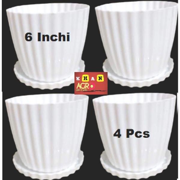 6 Inchi White Flower Pot 4 Pcs With Tray