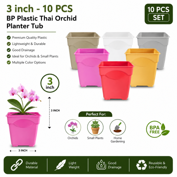 3 Inch BP Plastic Thai Orchid Planter Tub – 10 Pcs Set