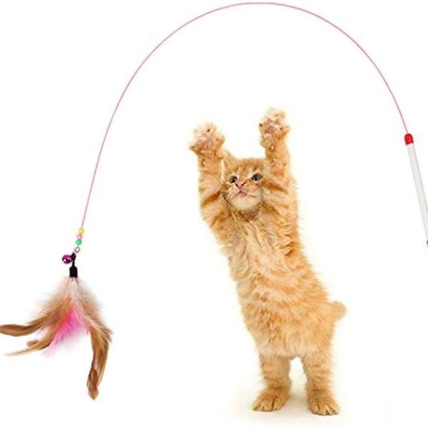 Cat Feather Toys Cat Toys Funny Cat Stick,Cat Wand Toy & Natural Feather with Bell